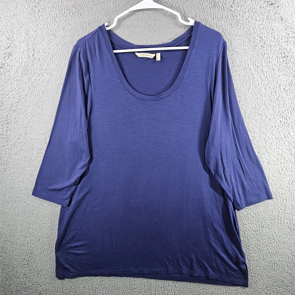 Soft Surroundings Womens XL Purple Slub Scoop Neck 3/4 Sleeve T-Shirt Top